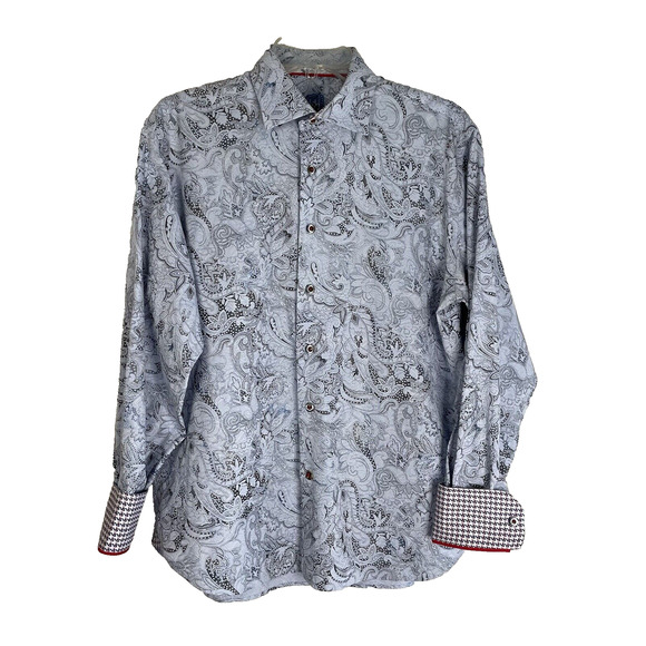 Luchiano Visconti Blue Gray & Red Paisley Design Long Sleeve Shirt Size Medium - Picture 13 of 16